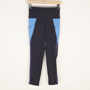 Aerie Chill Play Move Blue Black Stash Pocket Leggings Womens Sz M